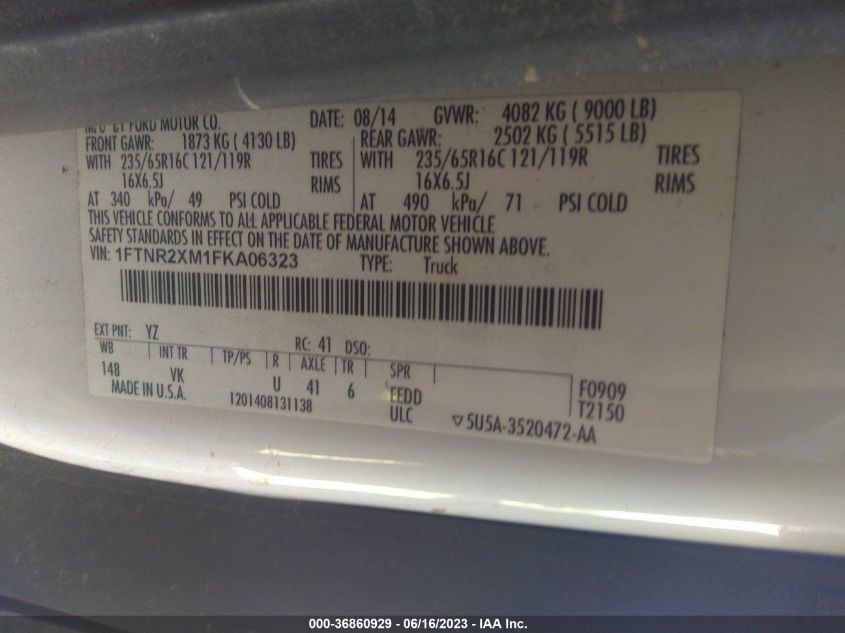 2015 FORD TRANSIT CARGO VAN - 1FTNR2XM1FKA06323