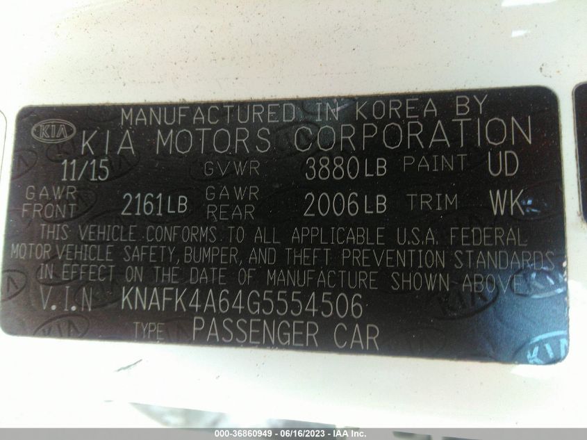 2016 KIA FORTE LX - KNAFK4A64G5554506