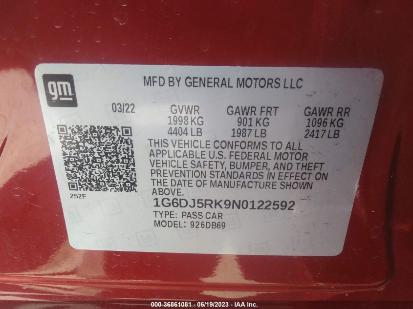 2022 CADILLAC CT4 LUXURY 1G6DJ5RK9N0122592