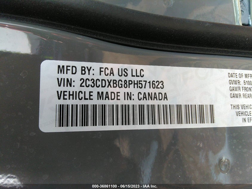 VIN 2C3CDXBG8PH571623 2023 DODGE CHARGER SXT