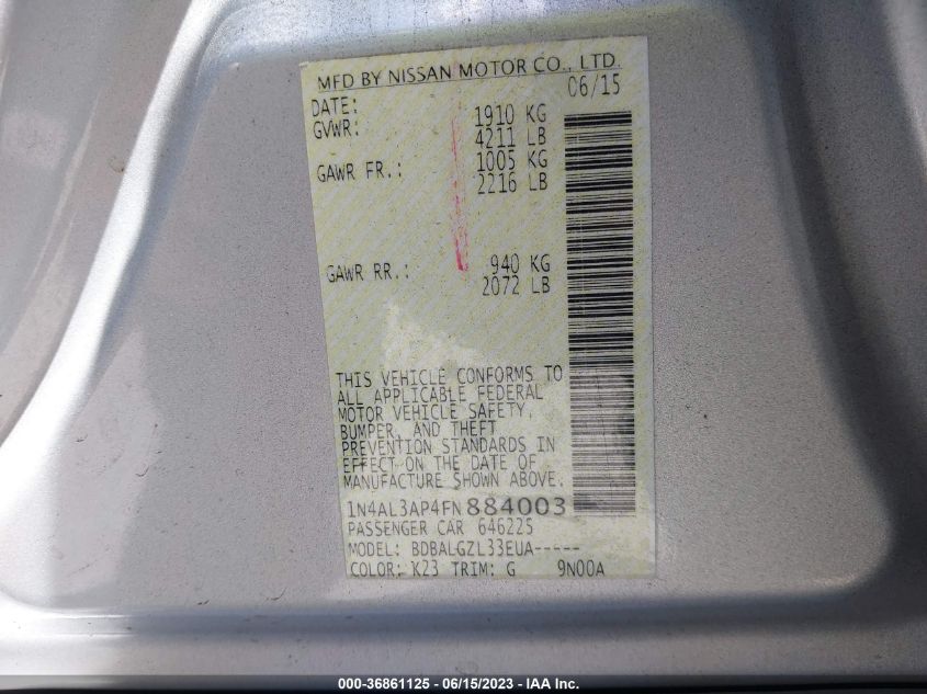 2015 NISSAN ALTIMA 2.5 - 1N4AL3AP4FN884003