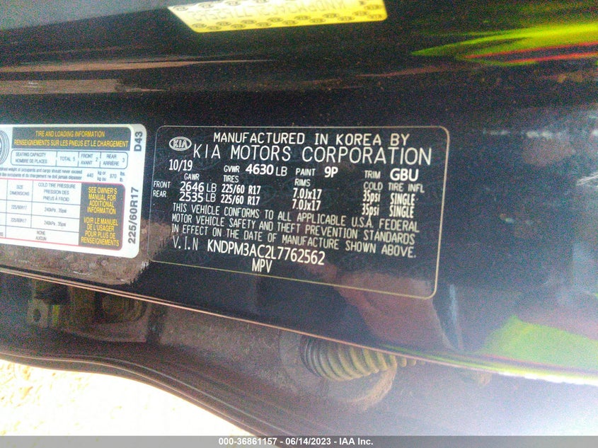 VIN KNDPM3AC2L7762562 2020 KIA SPORTAGE LX