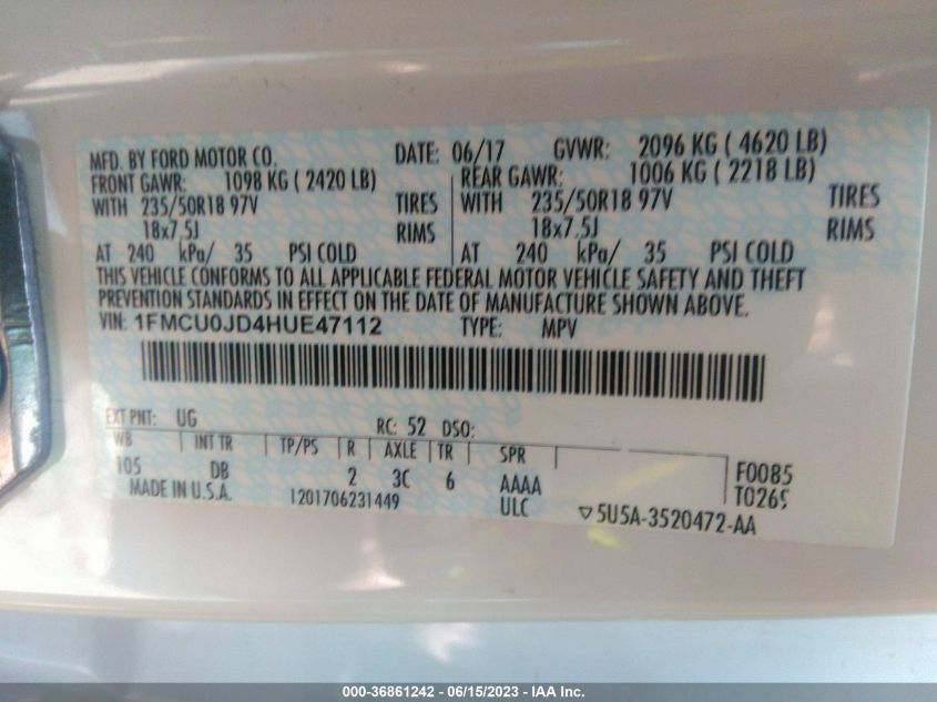 1FMCU0JD4HUE47112 2017 FORD ESCAPE, photo no. 9