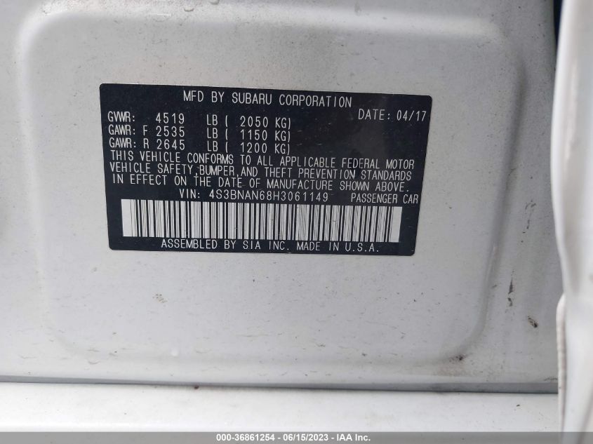 2017 SUBARU LEGACY LIMITED - 4S3BNAN68H3061149