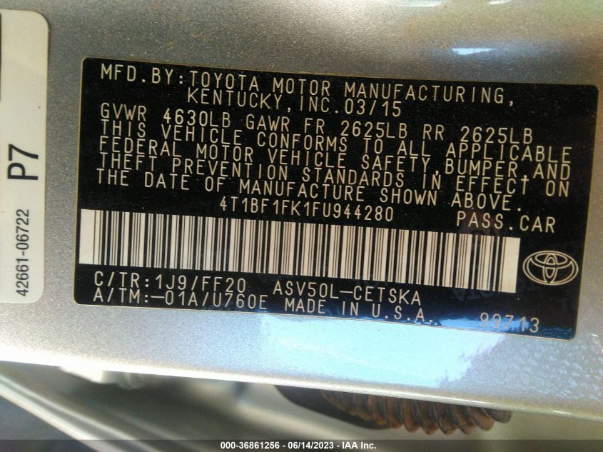 2015 TOYOTA CAMRY SE - 4T1BF1FK1FU944280
