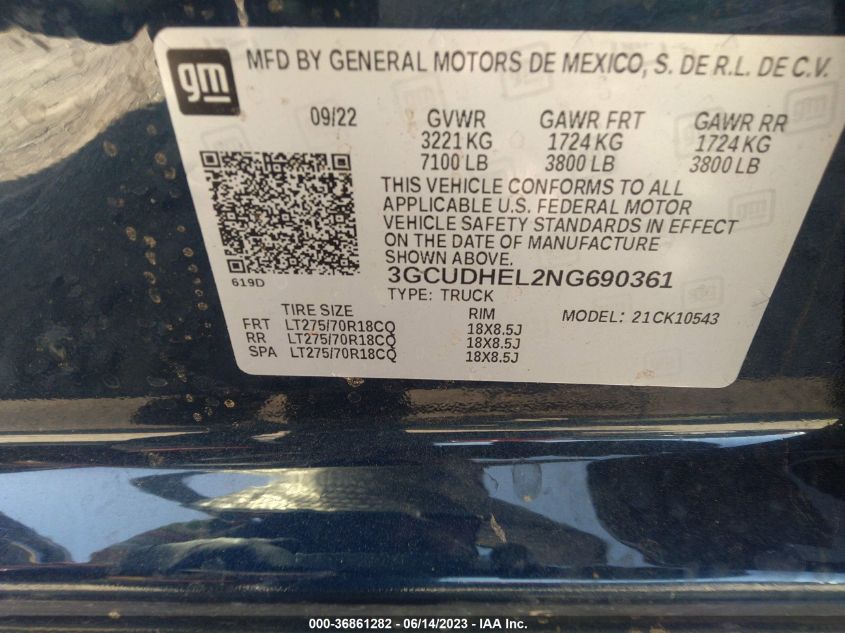 2022 CHEVROLET SILVERADO 1500 ZR2 - 3GCUDHEL2NG690361