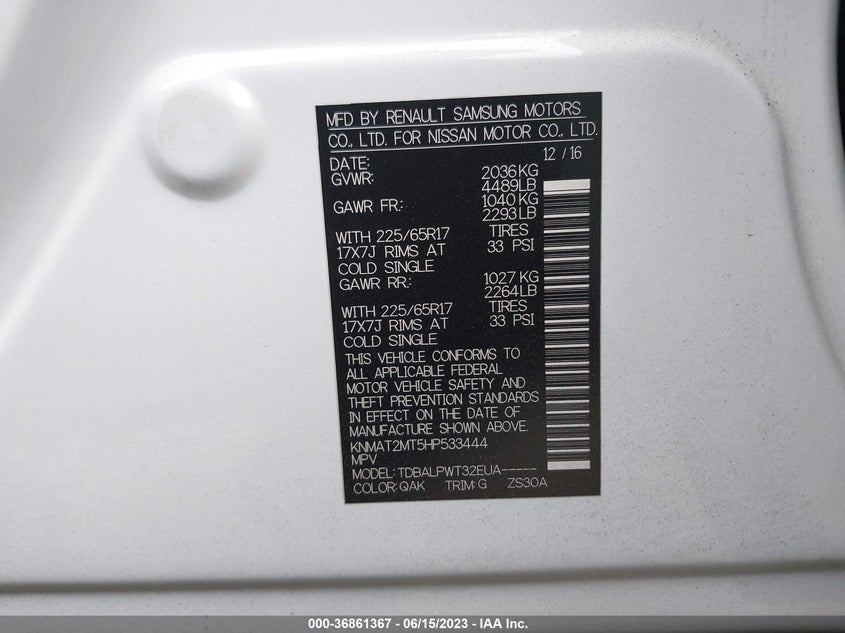 VIN KNMAT2MT5HP533444 2017 NISSAN ROGUE S