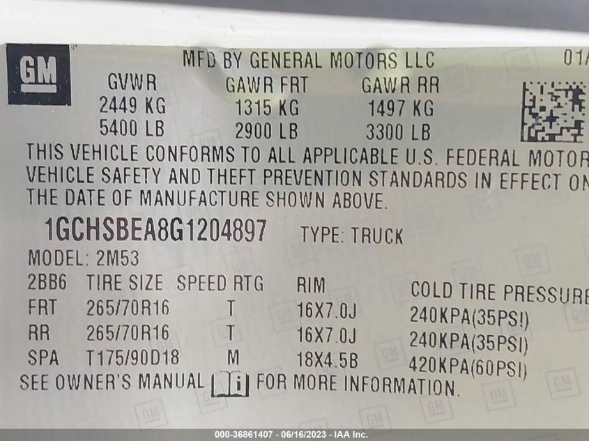 2016 CHEVROLET COLORADO 2WD WT - 1GCHSBEA8G1204897