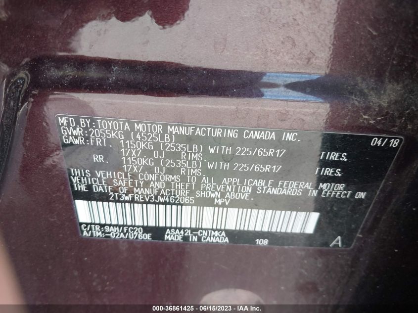 2018 TOYOTA RAV4 XLE/ADVENTURE - 2T3WFREV3JW462065