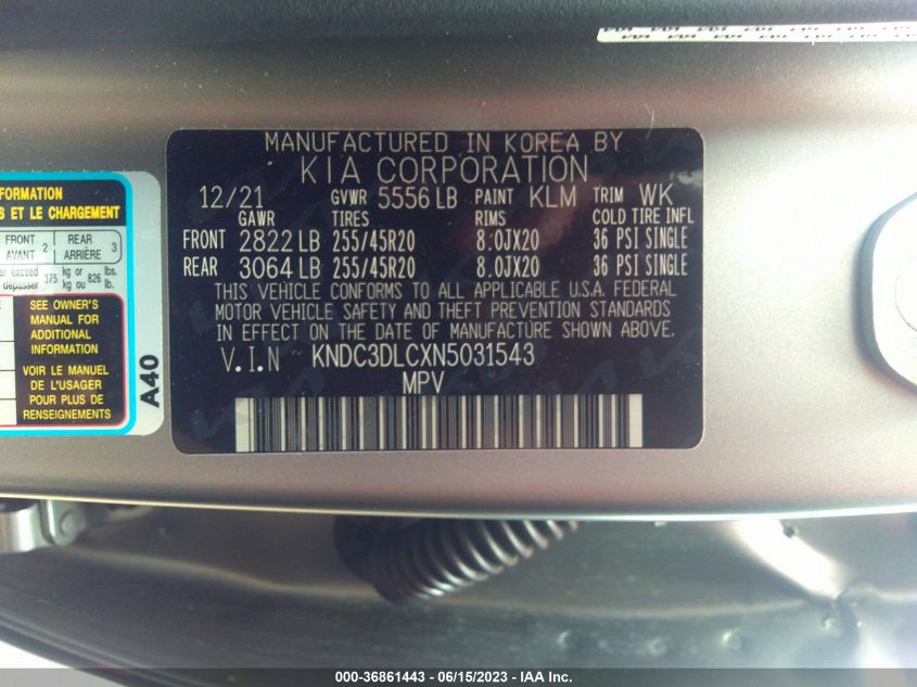 2022 KIA EV6 GT-LINE KNDC3DLCXN5031543