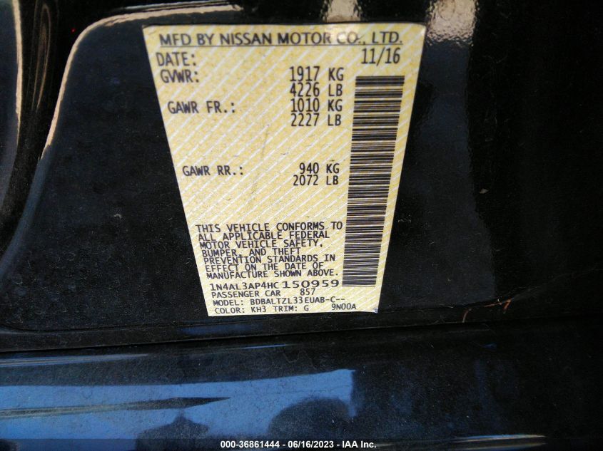 2017 NISSAN ALTIMA 2.5 SL - 1N4AL3AP4HC150959