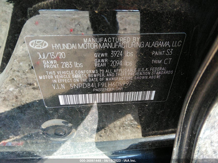 VIN 5NPD84LF9LH605997 2020 HYUNDAI ELANTRA SEL