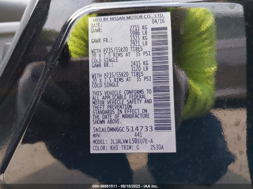 2016 INFINITI QX60 - 5N1AL0MN6GC514733