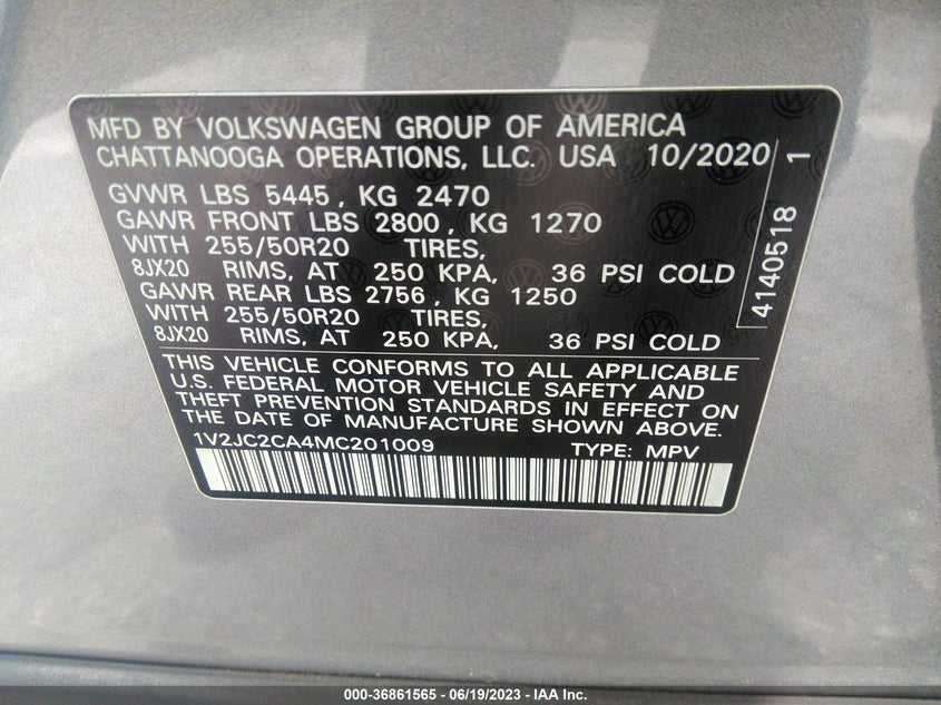 VIN 1V2JC2CA4MC201009 2021 VOLKSWAGEN ATLAS CROSS SPORT 2.0T SE W/TECHNOLOGY