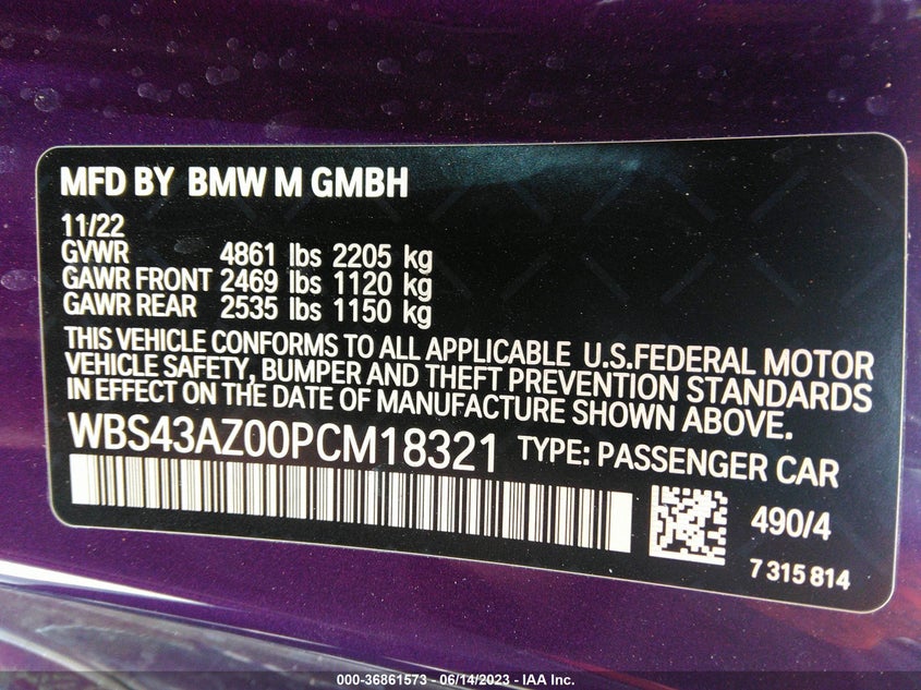 VIN WBS43AZ00PCM18321 2023 BMW M4 COMPETITION XDRIVE