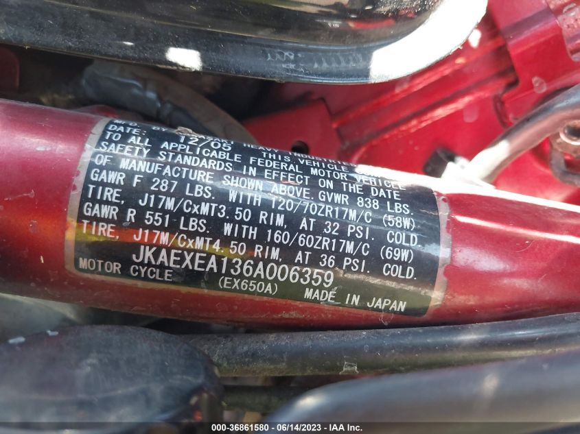 2006 KAWASAKI EX650 A6F - JKAEXEA136A006359