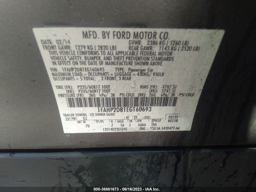 2014 FORD TAURUS SE - 1FAHP2D81EG160693