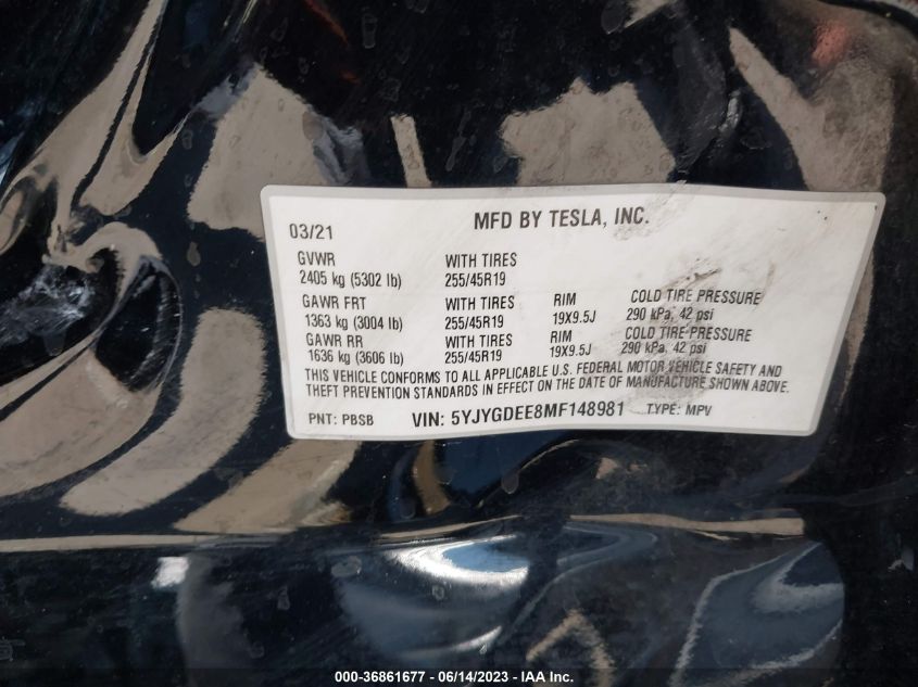 2021 TESLA MODEL Y LONG RANGE - 5YJYGDEE8MF148981