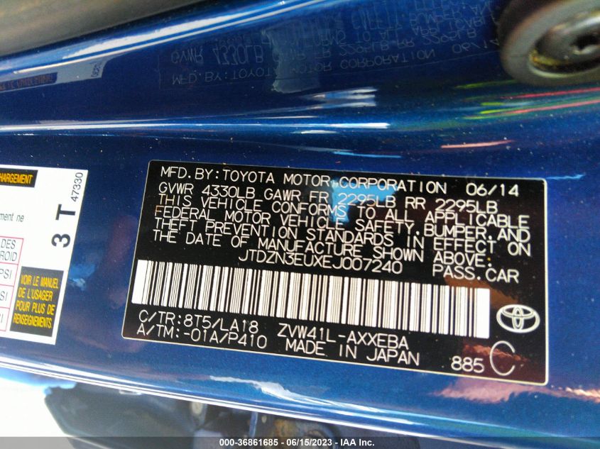 2014 TOYOTA PRIUS V TWO/THREE/FIVE - JTDZN3EUXEJ007240
