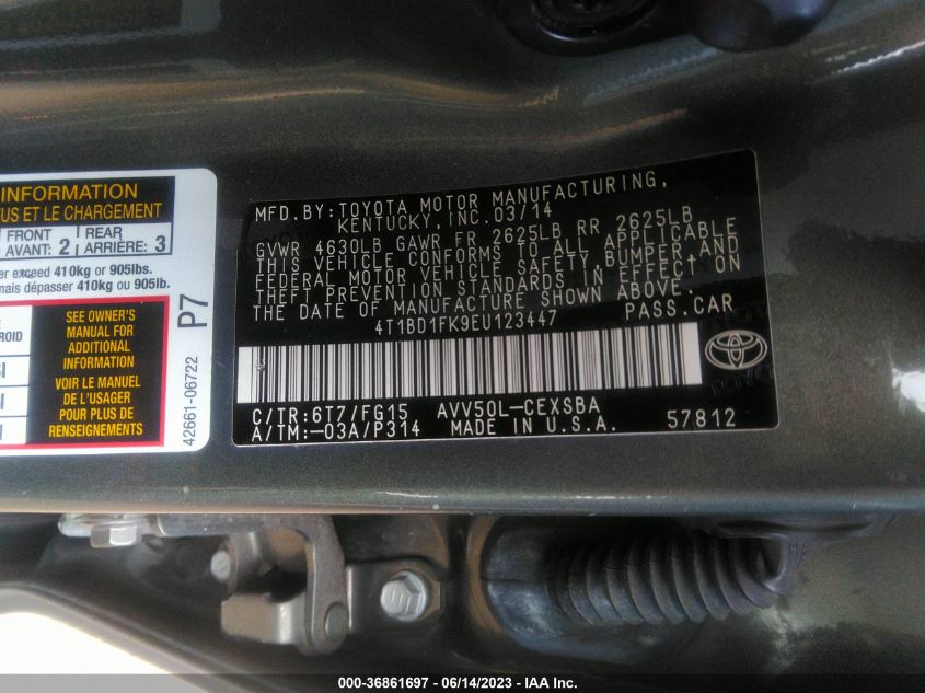 2014 TOYOTA CAMRY HYBRID LE/XLE/SE LIMITED EDITION - 4T1BD1FK9EU123447