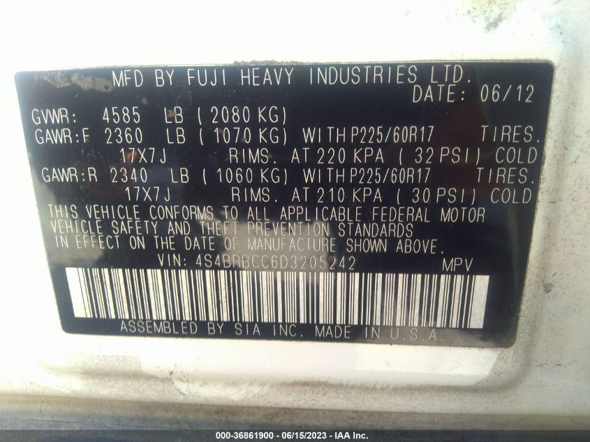 2013 SUBARU OUTBACK 2.5I PREMIUM - 4S4BRBCC6D3205242