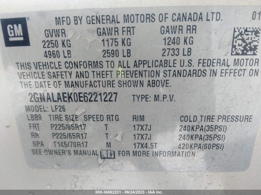 2014 CHEVROLET EQUINOX LS - 2GNALAEK0E6221227
