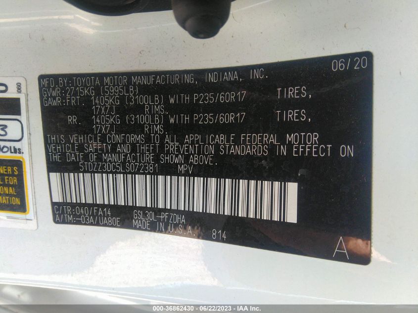 2020 TOYOTA SIENNA L - 5TDZZ3DC5LS072381