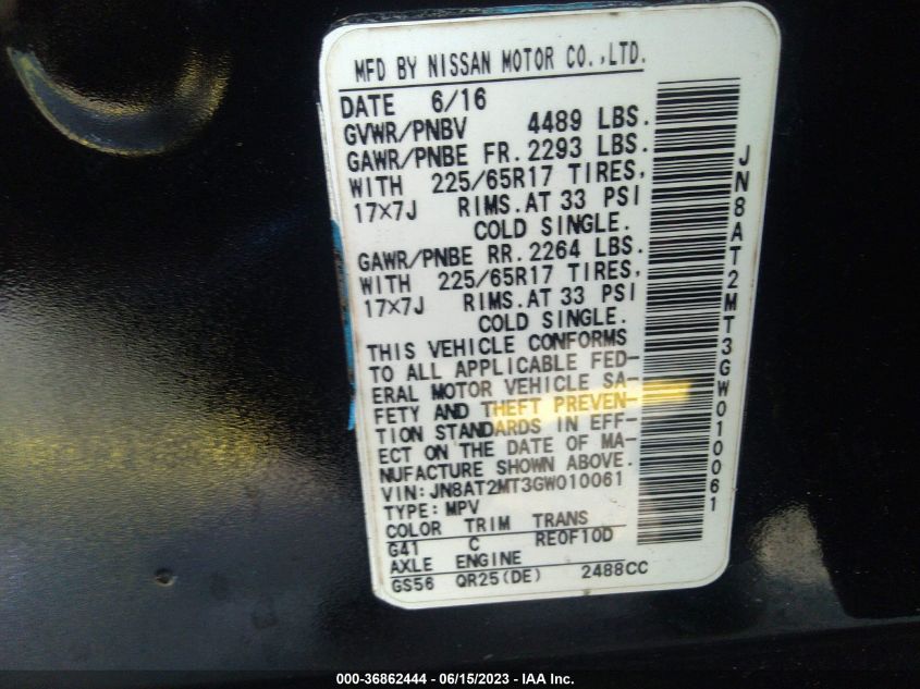 2016 NISSAN ROGUE S - JN8AT2MT3GW010061