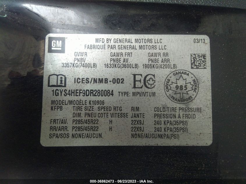 2013 CADILLAC ESCALADE ESV LUXURY - 1GYS4HEF9DR280084
