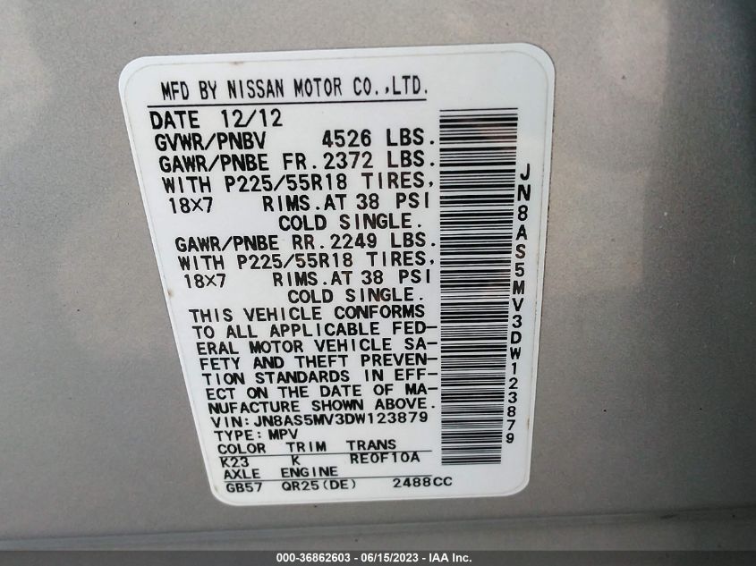 2013 NISSAN ROGUE S/SV - JN8AS5MV3DW123879