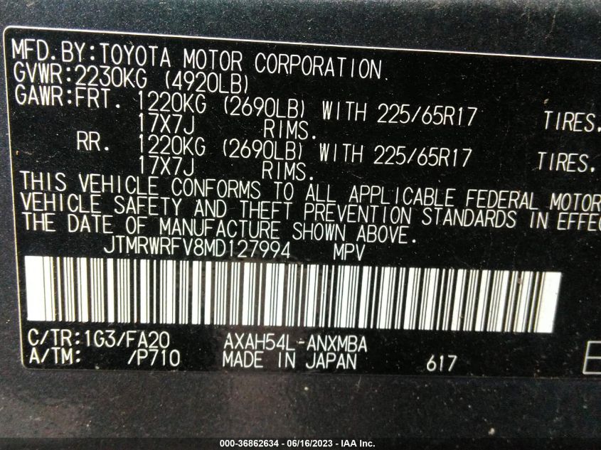 2021 TOYOTA RAV4 HYBRID XLE - JTMRWRFV8MD127994