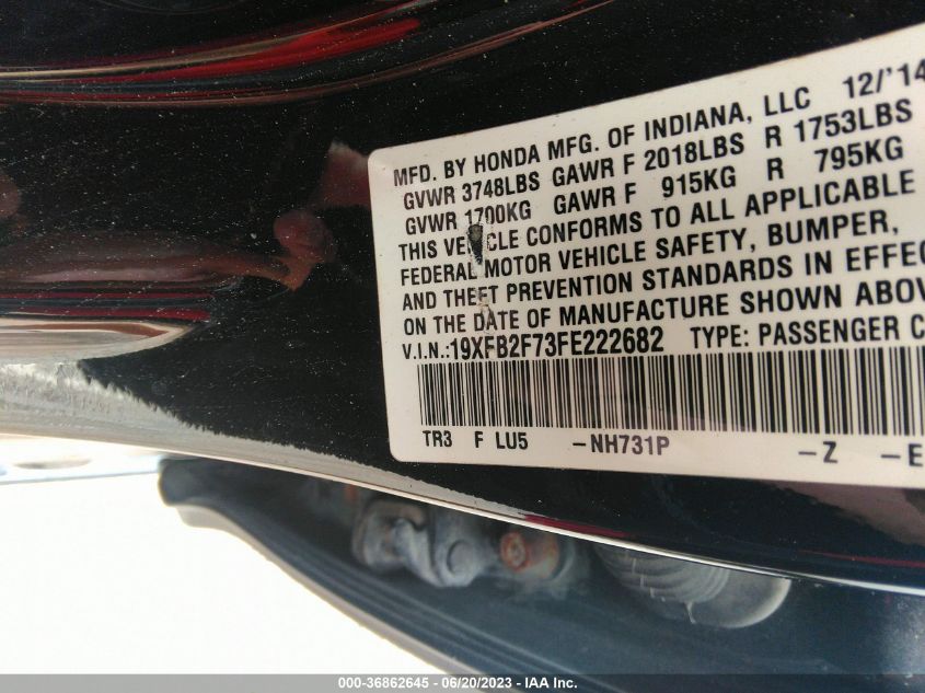 2015 HONDA CIVIC SEDAN SE - 19XFB2F73FE222682