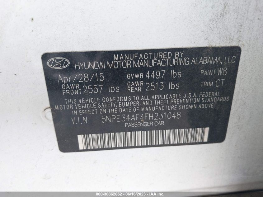 2015 HYUNDAI SONATA 2.4L LIMITED - 5NPE34AF4FH231048