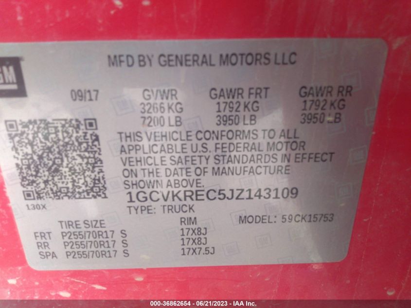 2018 CHEVROLET SILVERADO 1500 LT - 1GCVKREC5JZ143109