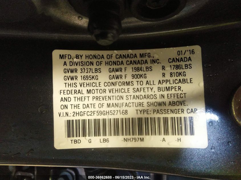 2016 HONDA CIVIC SEDAN LX - 2HGFC2F59GH527168