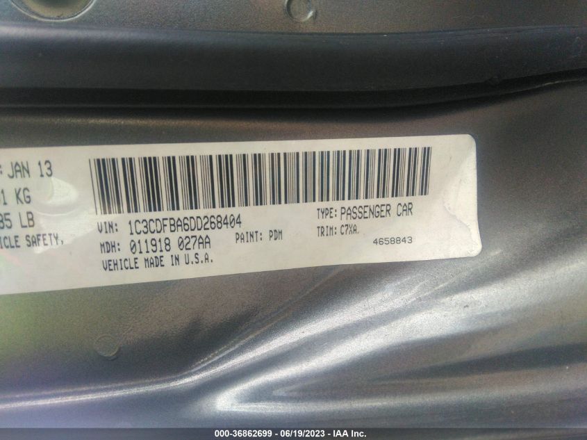 2013 DODGE DART SXT - 1C3CDFBA6DD268404