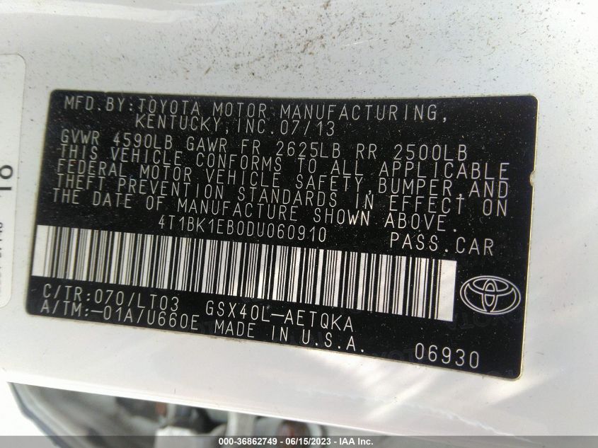 2013 TOYOTA AVALON XLE - 4T1BK1EB0DU060910