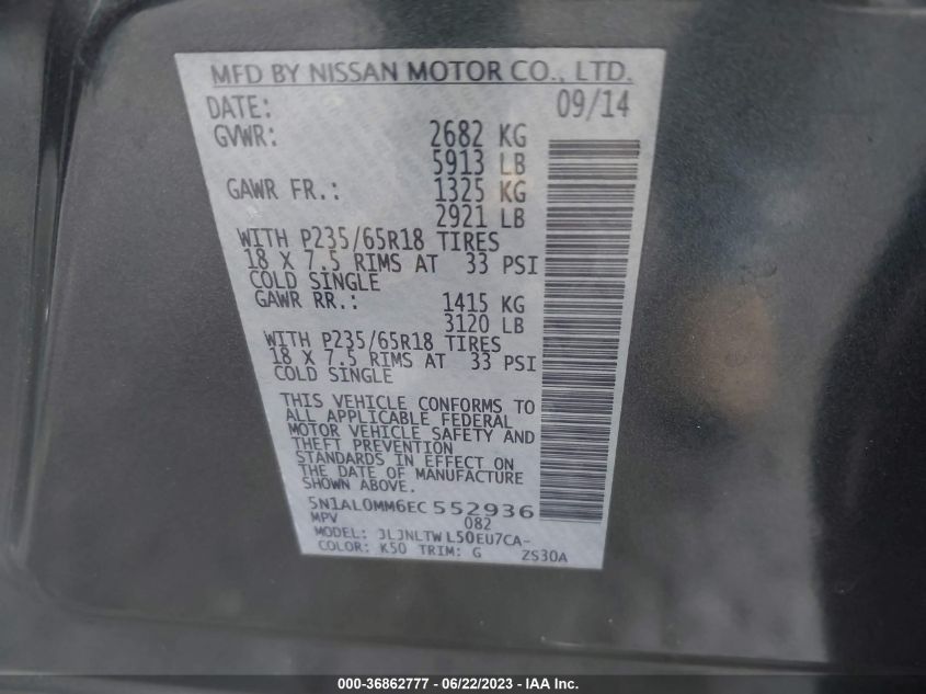 2014 INFINITI QX60 - 5N1AL0MM6EC552936