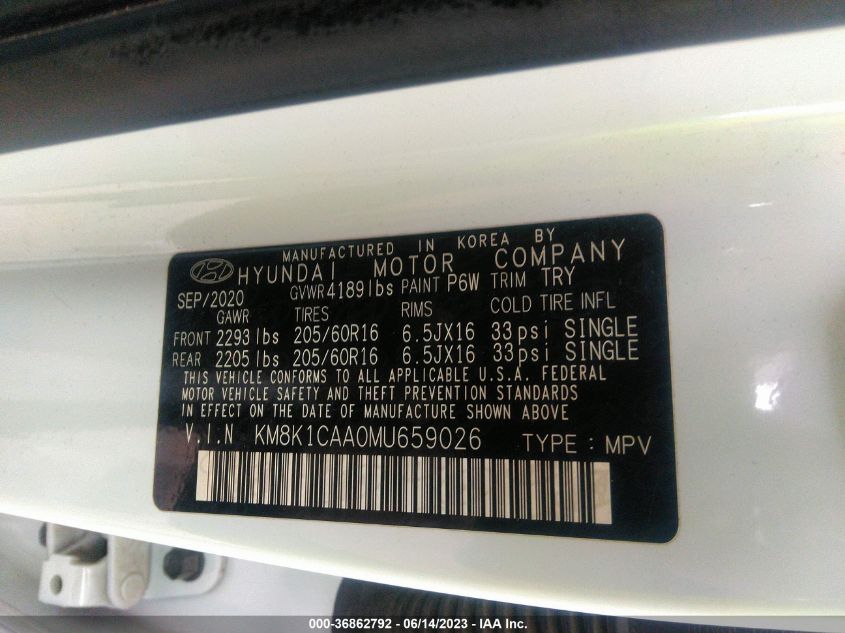 2021 HYUNDAI KONA SE - KM8K1CAA0MU659026