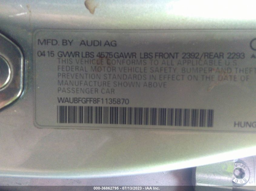 2015 AUDI S3/A3 2.0T PREMIUM - WAUBFGFF8F1135870