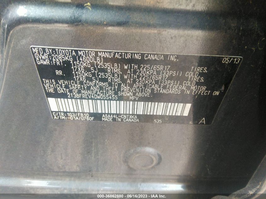 2013 TOYOTA RAV4 LE - 2T3BFREV4DW055455