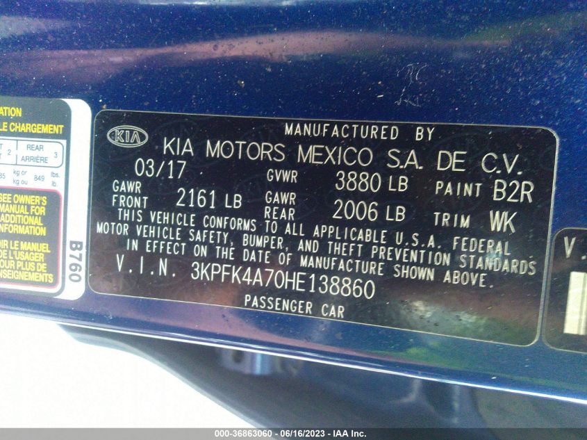 2017 KIA FORTE LX - 3KPFK4A70HE138860