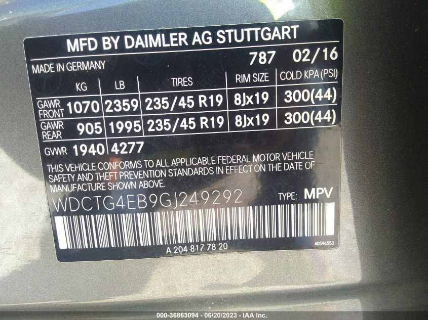 2016 MERCEDES-BENZ GLA GLA 250 - WDCTG4EB9GJ249292
