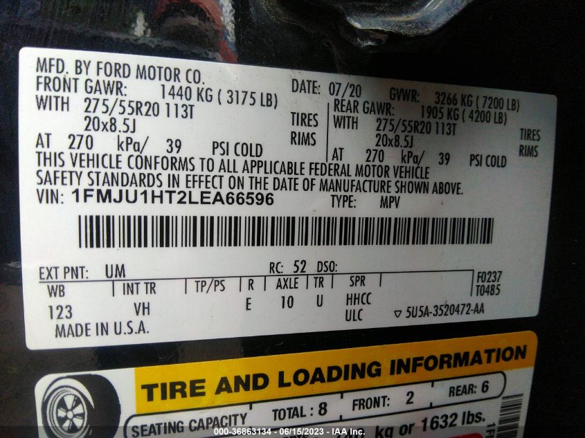 2020 FORD EXPEDITION XLT - 1FMJU1HT2LEA66596
