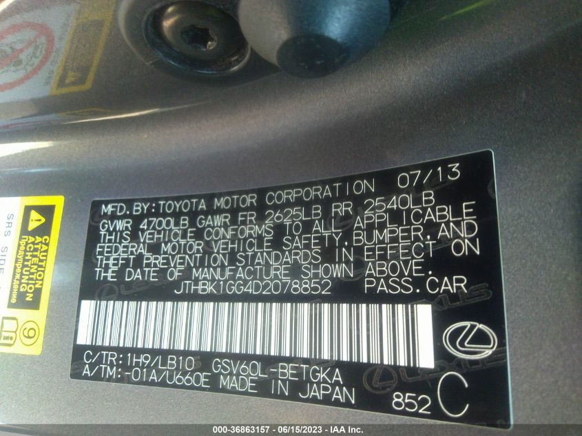 2013 LEXUS ES 350 4DR SDN - JTHBK1GG4D2078852
