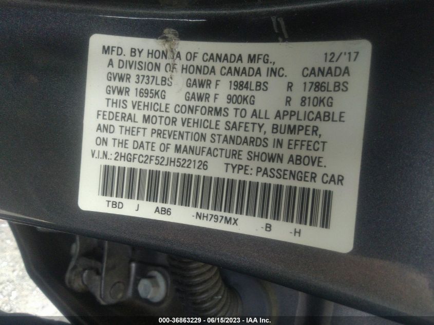 2018 HONDA CIVIC SEDAN LX - 2HGFC2F52JH522126