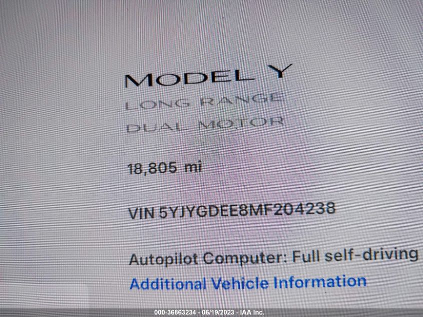 2021 TESLA MODEL Y LONG RANGE - 5YJYGDEE8MF204238