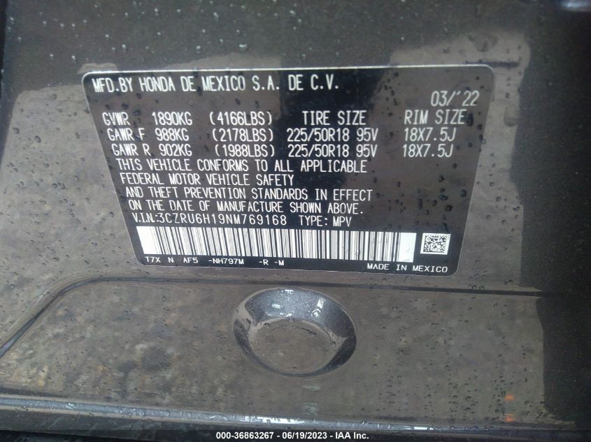 2022 HONDA HR-V SPORT - 3CZRU6H19NM769168