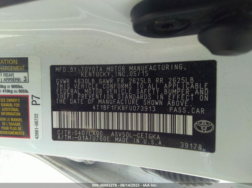 2015 TOYOTA CAMRY XLE/SE/LE/XSE - 4T1BF1FK8FU073913