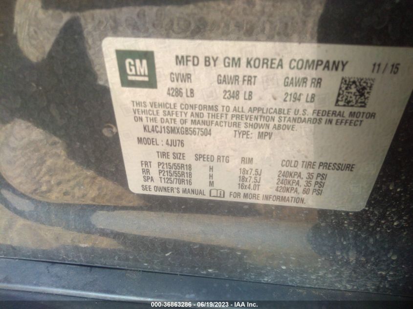 2016 BUICK ENCORE SPORT TOURING - KL4CJ1SMXGB567504